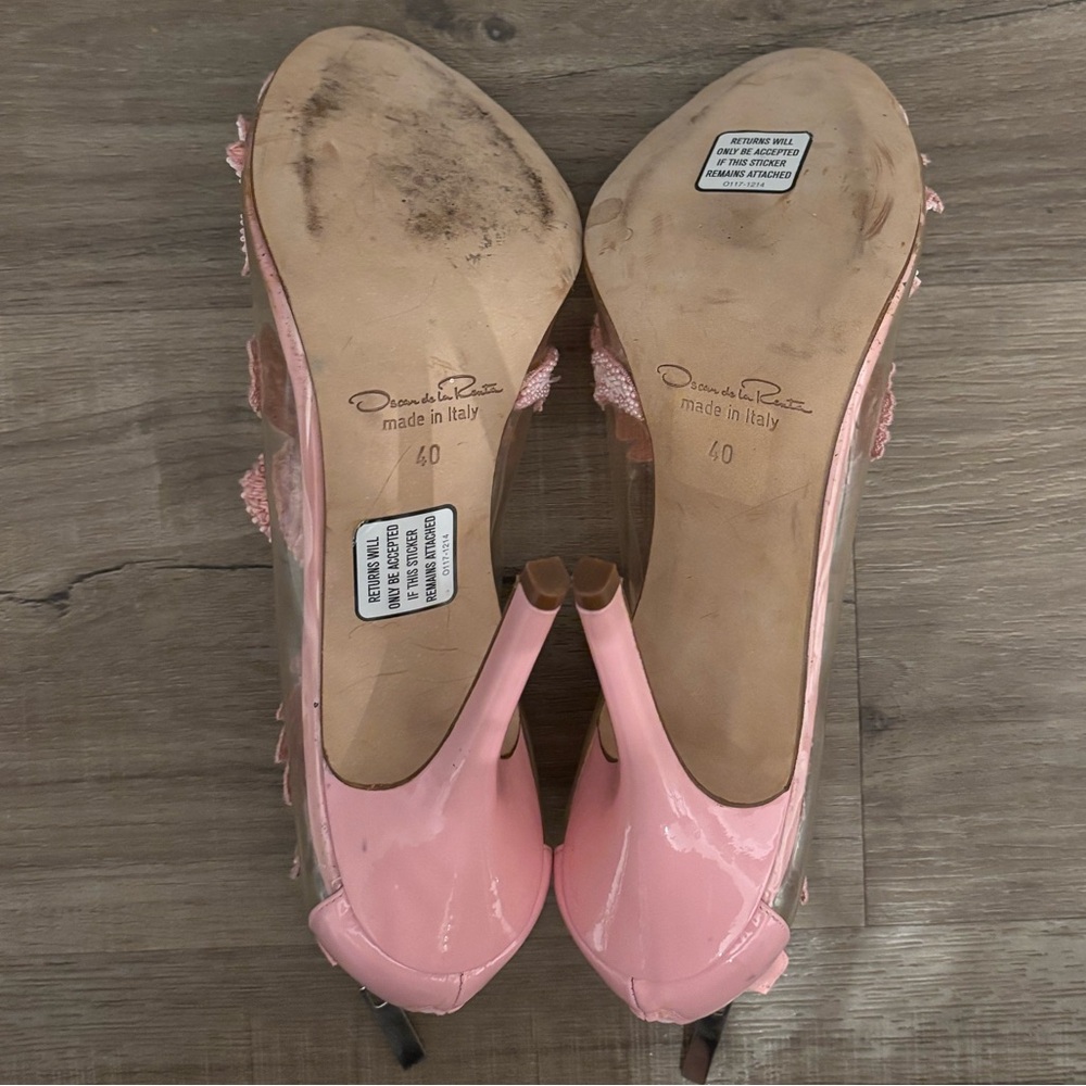 Oscar de la Renta Soft Pink PVC Patent Leather Amria Cut Out Sandals Sz 40 - Picture 8 of 15